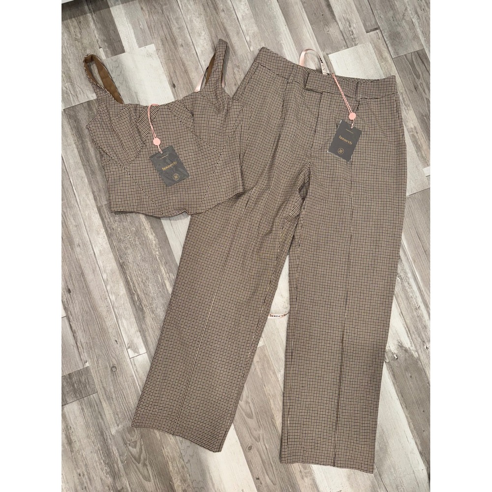 House of CB Selma Corset Hayden Trousers Set Women Brown Checked Size L